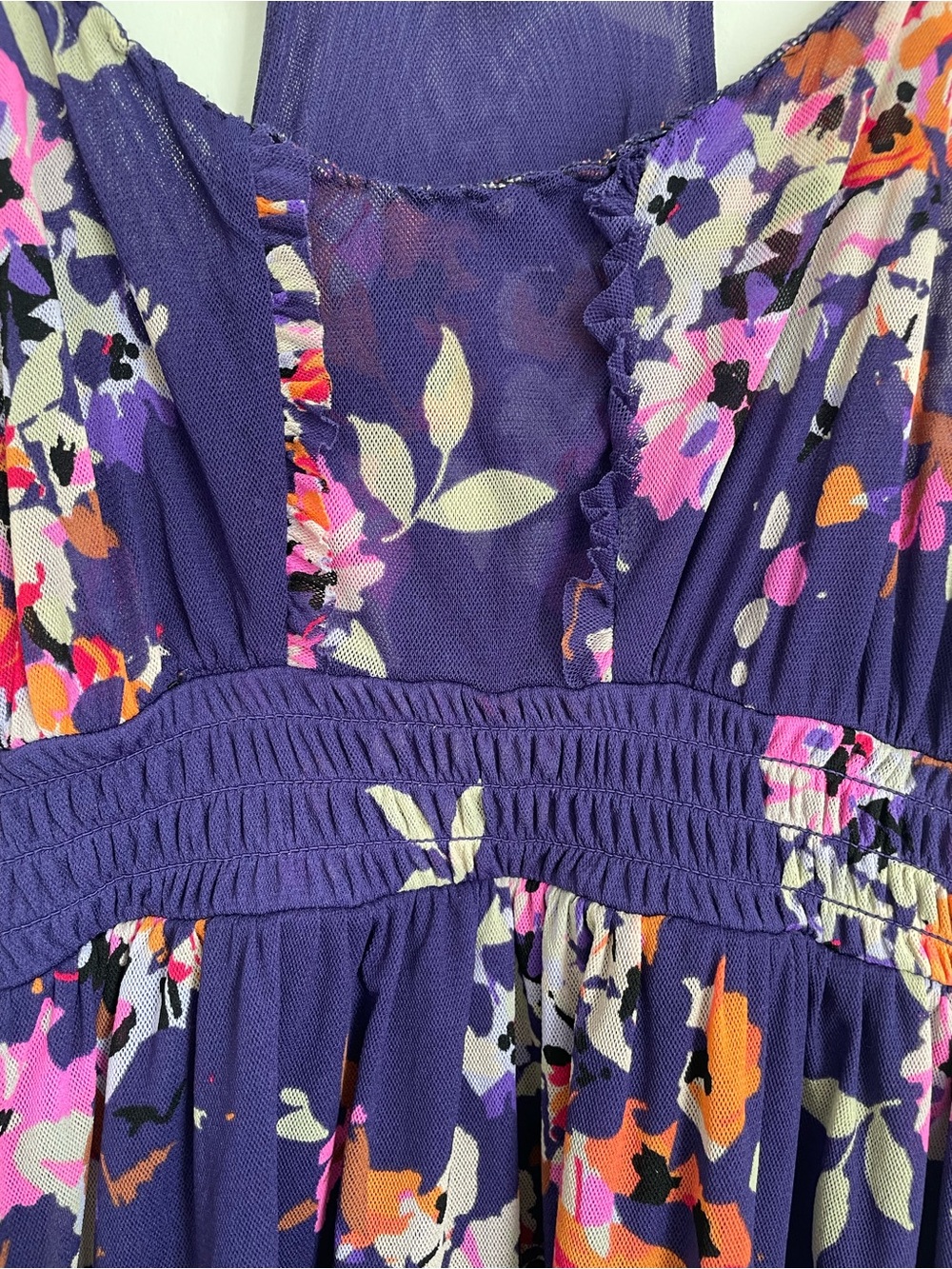 Share Express Y2K Ruffle Detail Babydoll Top Size S Purple Floral Fairy Boho - Picture 4 of 10